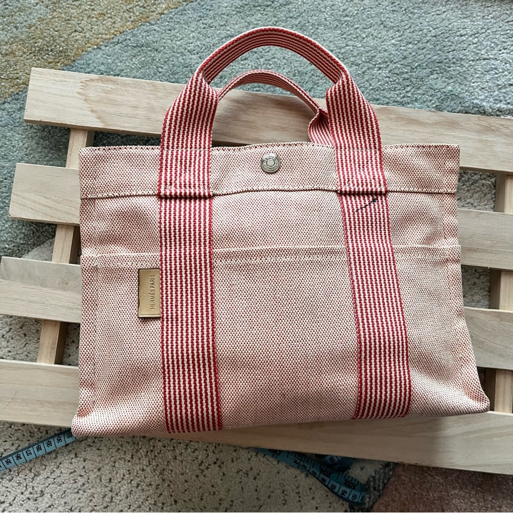 Canvas Tote Bag with Red Stripes